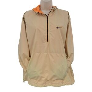VTG Y2K Nike Windbreaker Jacket womens‎ M Beige Tan Hooded Half Zip Anorak 90S